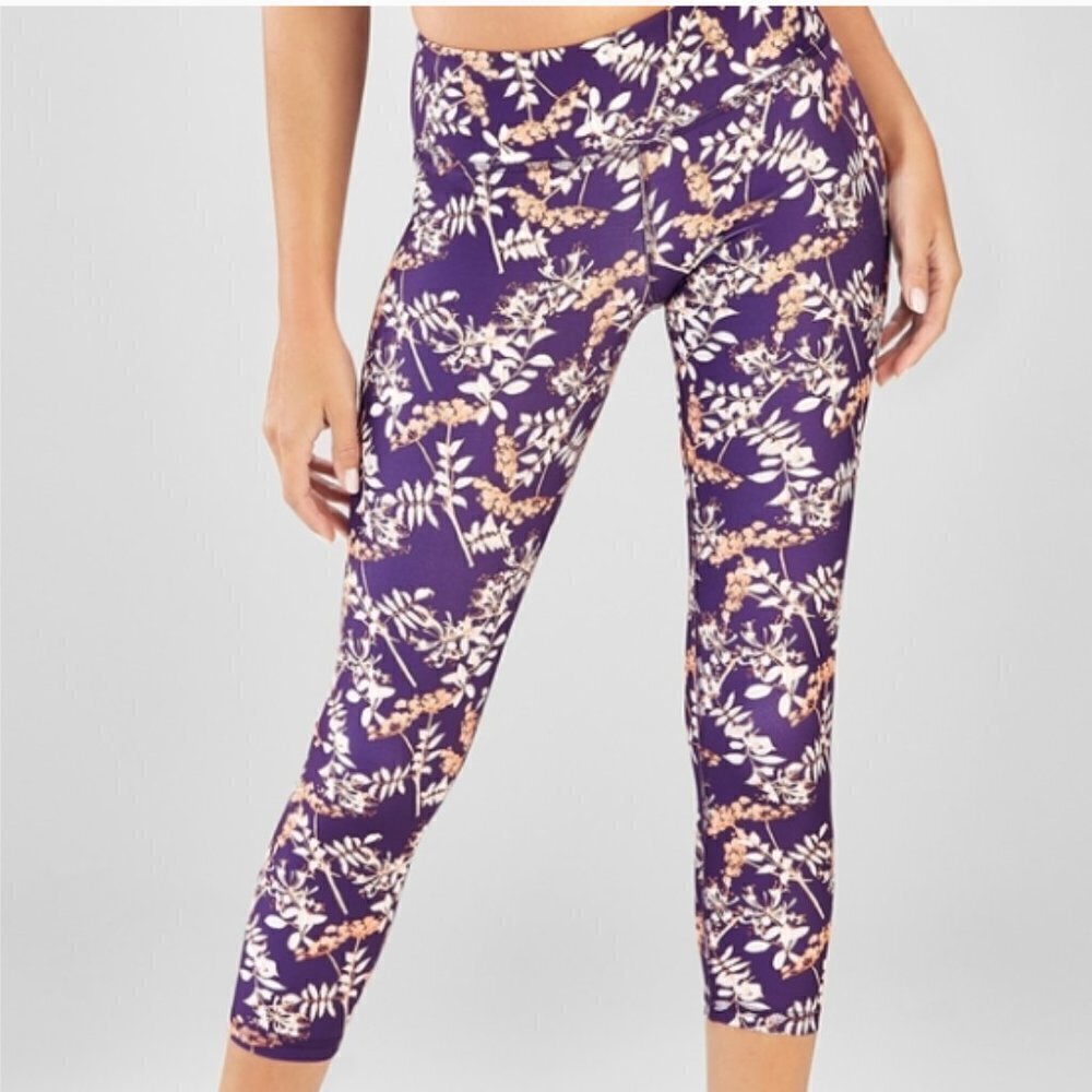 Fabletics Define Mid-Rise Capri Crop Leggings Arcadia Purple Floral Print